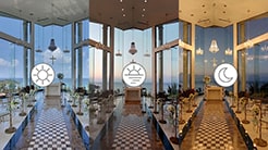 ③ シーン切替え（朝・昼・夜）